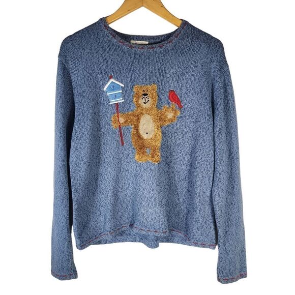 Christopher Banks Blue Vitange 90s Teddy Bear Sweater - Picture 2 of 10